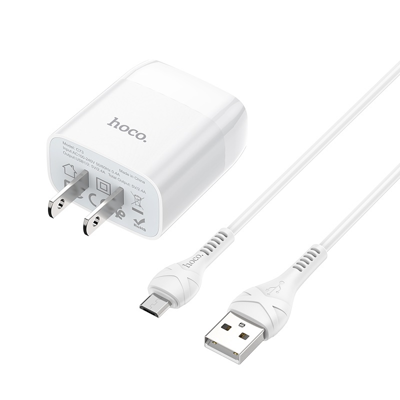 Bộ sạc nhanh HOCO C73 2 cổng usb (cáp usb ra micro samsung) 2.4A chính hãng [BH 1 năm]