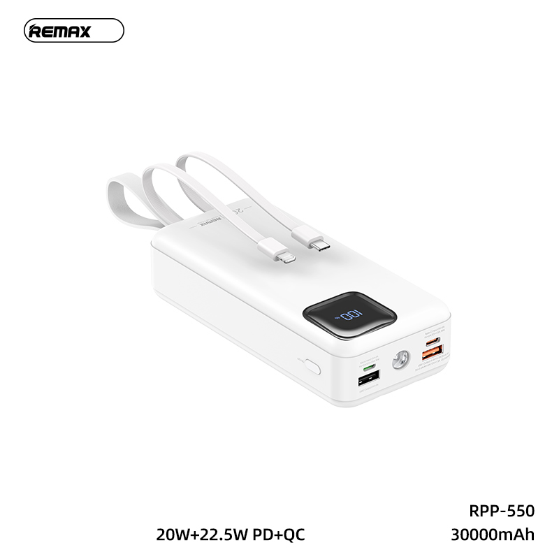 Pin sạc nhanh 22.5w REMAX RPP-550 30.000mAh kèm cáp liền pin dự phòng PD+QC3.0 chính hãng [BH 1 năm]