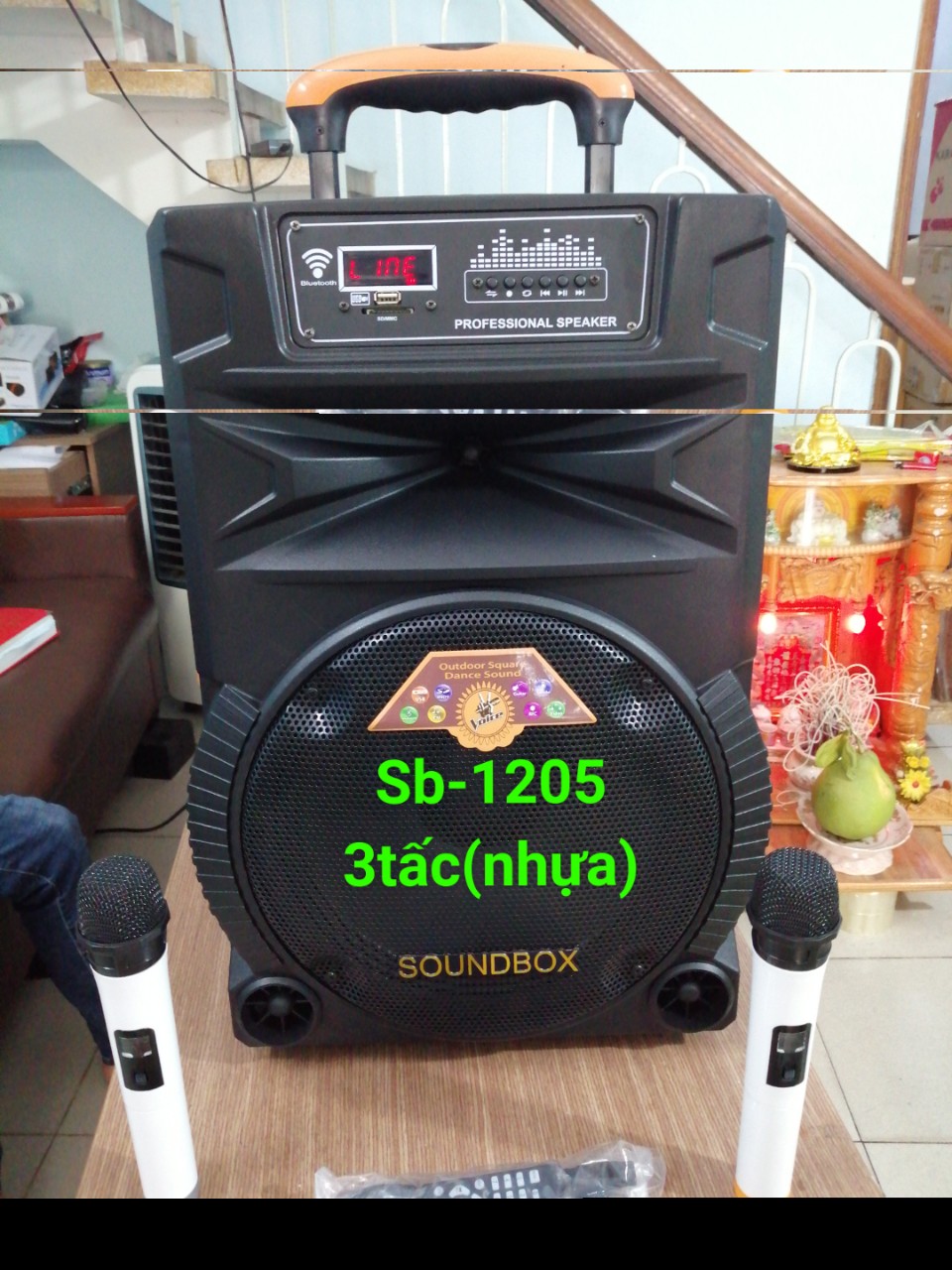 Loa kéo di động karaoke SOUNDBOX DK-1205 3 tấc, tặng kèm 2 mic không dây hát siêu hay [BH: 1 năm] zxc#