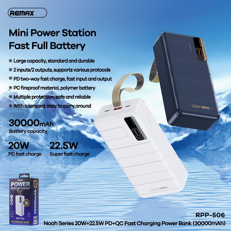 Pin sạc nhanh 22.5W REMAX RPP-506 30.000mAh dự phòng PD QC3.0 chính hãng [BH 1 năm]