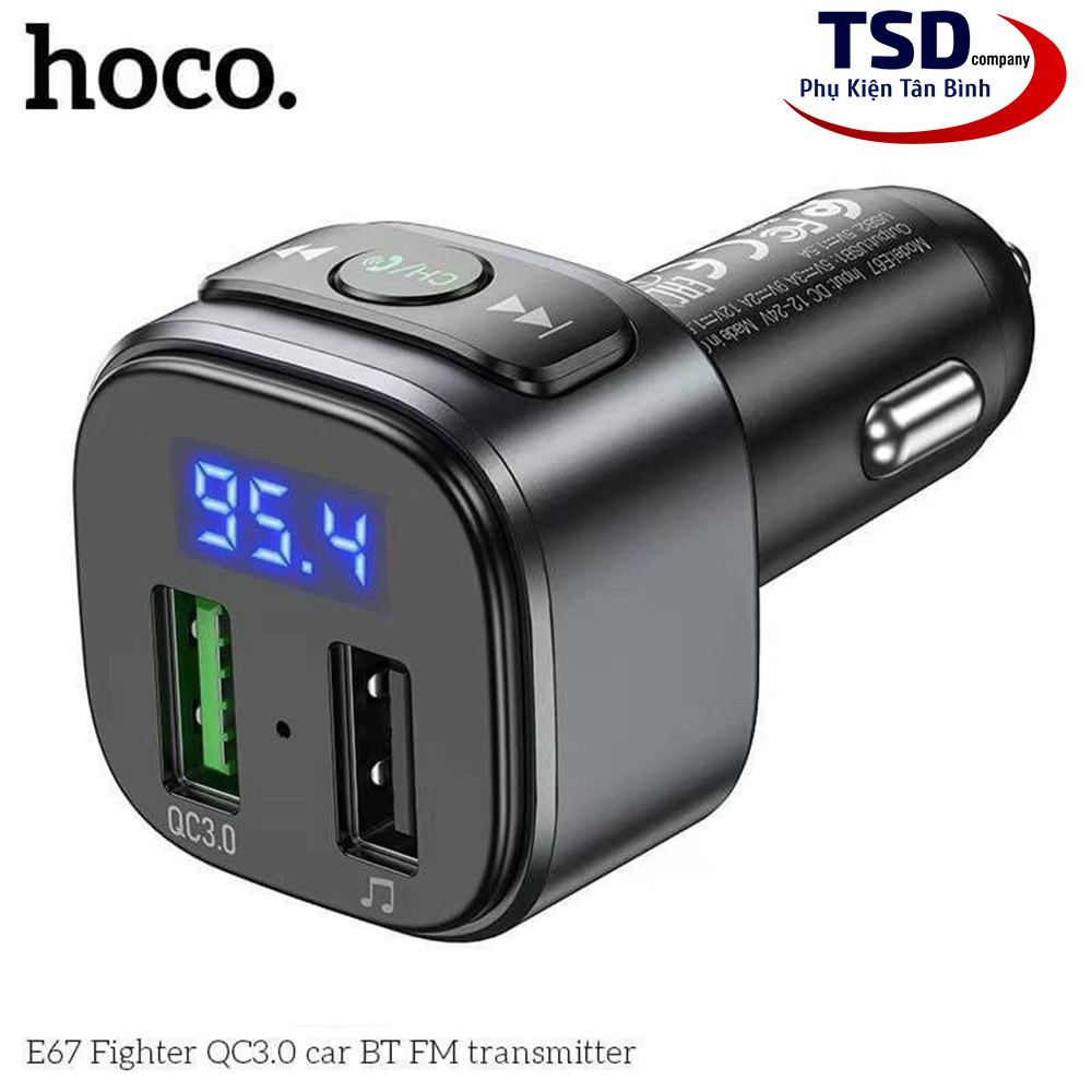 Cóc tẩu sạc nhanh xe hơi 18w bluetooth 5.0 FM HOCO E67 chính hãng 2 cổng usb đa năng chính hãng [BH 1 năm]