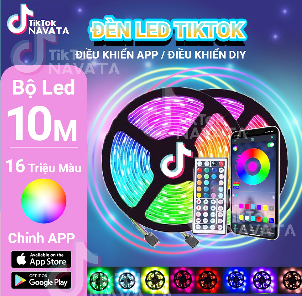 Đèn led trọn bộ 10m Tiktok (chỉnh màu trên app / remote) nhiều màu [BH 1 tuần]