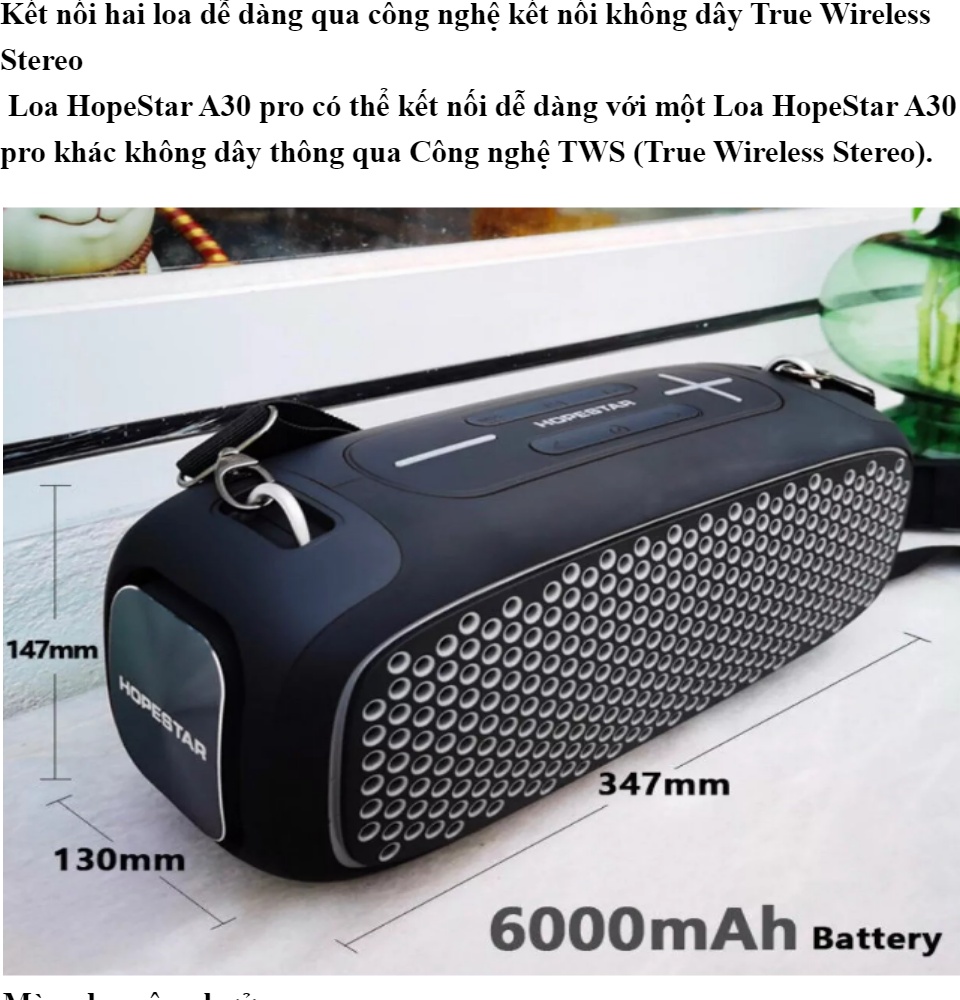 Loa bluetooth Karaoke HOPESTAR A30 Pro siêu to KÈM 1 MICRO KHÔNG DÂY có dây treo đèn led siêu đẹp cực hay [BH 6 Tháng]