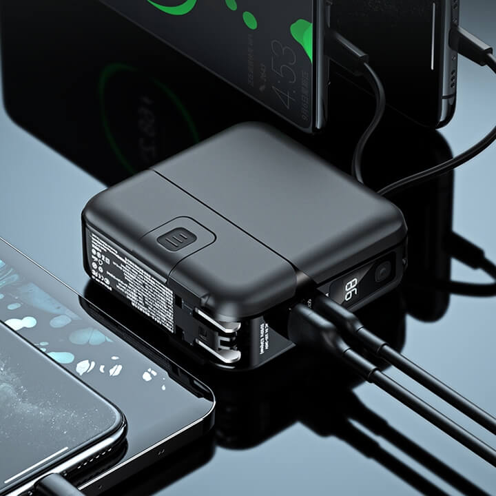 Pin sạc nhanh 22.5w Remax RPP-20 15.000mAh dự phòng kèm cáp liền pin + chân cắm ghim sạc ổ điện gập gọn + giá đỡ điện thoại QC3.0 + PD 18w chính hãng ...