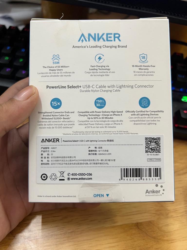 Cáp sạc nhanh PD 20w ANKER A8617 0.9m Type C ra iPhone Lightning cho iPhone 11 12 13 14 Pro Max chính hãng [BH 6 tháng]