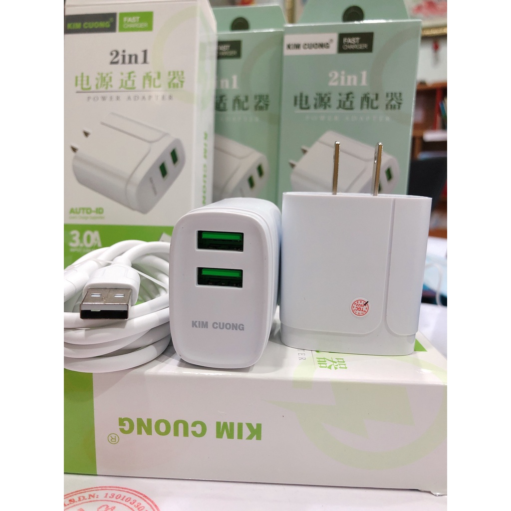 Bộ sạc nhanh 3A Kim Cương 613a usb ra type-c 2 cổng USB 2in1 1.2m chính hãng [BH 3 Tháng]