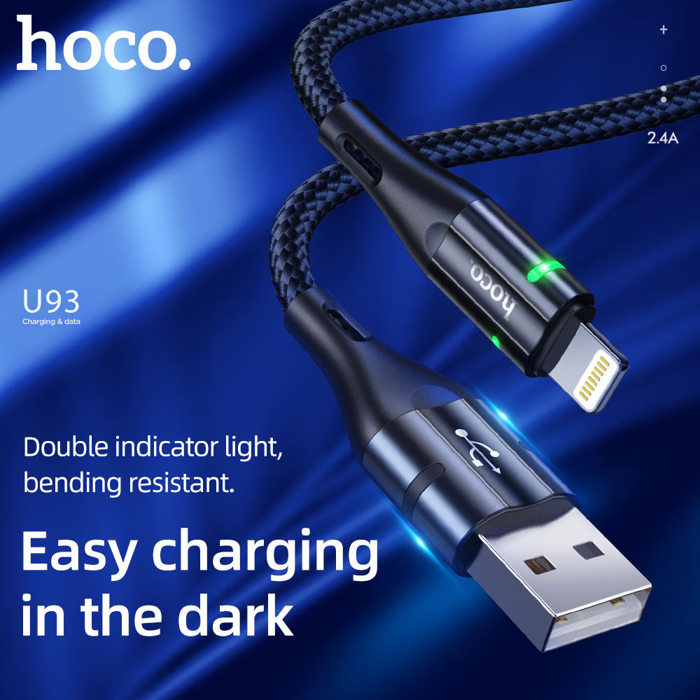 Cáp sạc nhanh có led Hoco U93 iPhone (usb ra iphone lightning) 1.2M báo sạc  pin chính hãng [BH 1 năm]