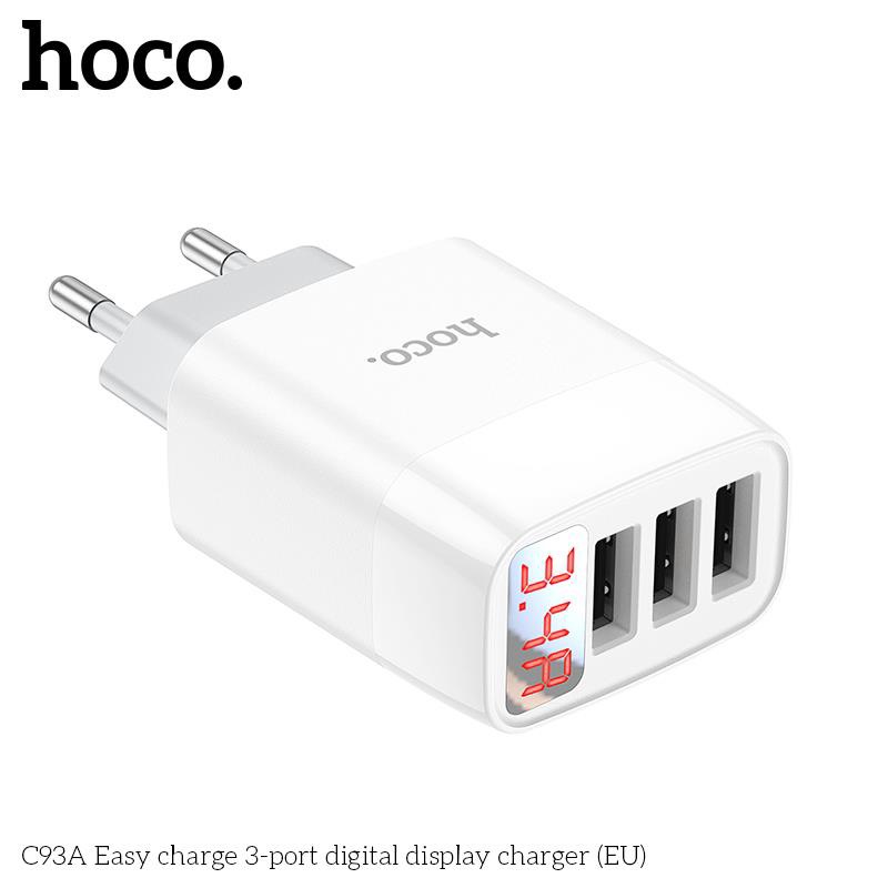 Cóc sạc nhanh 3 cổng usb Hoco C93A 3.4A có màn hình led hiển thị nguồn dòng điện đa năng chính hãng [BH 1 năm]