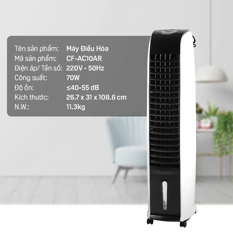 Quạt máy điều hòa hơi nước CF-AC10AR 70w bình chứa 10 lít, điều khiển từ xa, hẹn giờ tắt tiện dụng chính hãng [BH 1 năm]