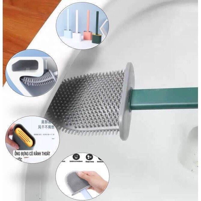 Chổi Cọ Nhà Vệ Sinh, Cây Cọ Toilet Bồn Cầu Bằng SiliCon Kiểu Mới Có Giá Đựng Dán Tường- Sạch Sẽ, Tiện Dụng