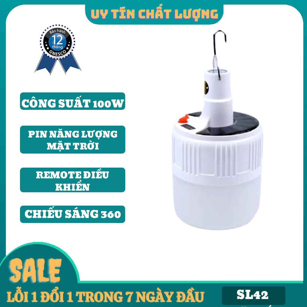 Bóng đèn led Bulb ZJ- V51 60w 42 led tích điện sạc bằng năng lượng mặt trời / cáp sạc có remote, móc treo [BH 1 tuần]