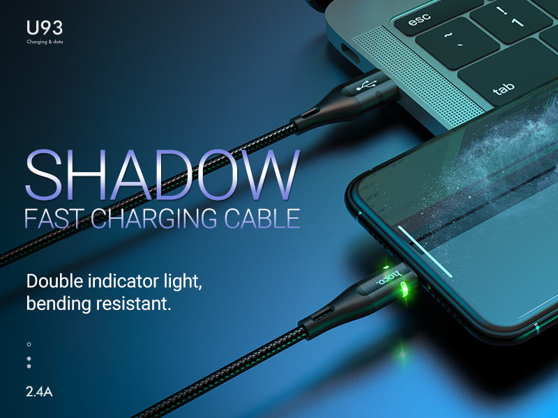 Cáp sạc nhanh có led Hoco U93 iPhone (usb ra iphone lightning) 1.2M báo sạc