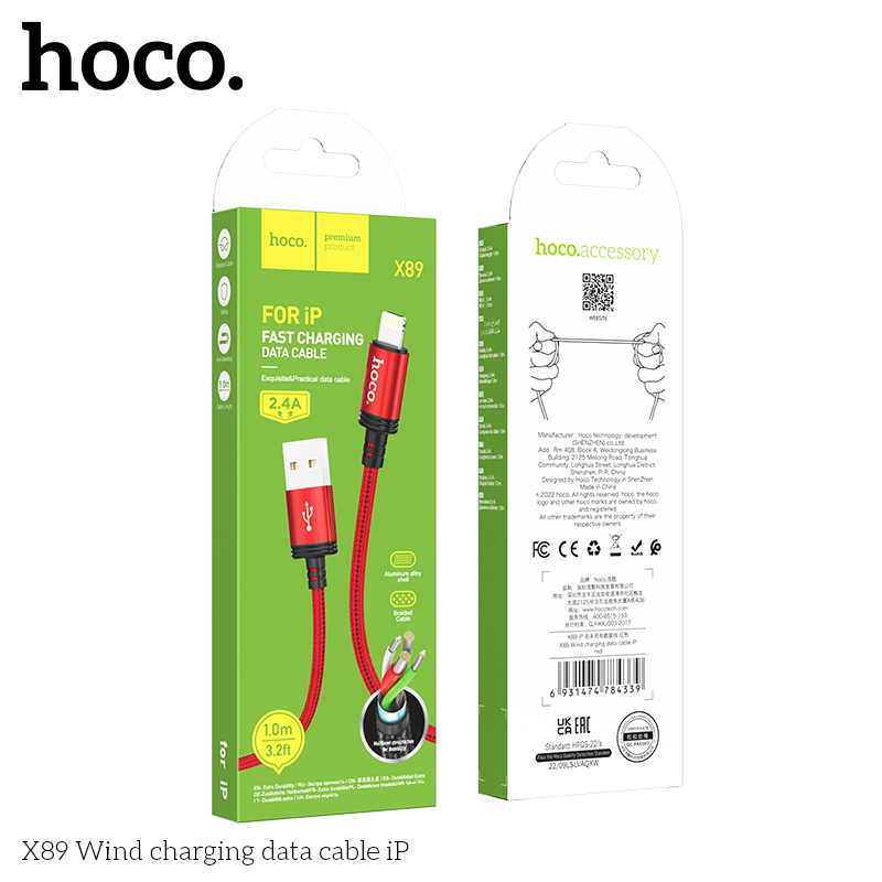 {Bịch 100c: 11.3k/1sp} Cáp sạc dây dù Hoco X89 usb ra iphone lightning dài 1m chính hãng [BH 1 Năm]