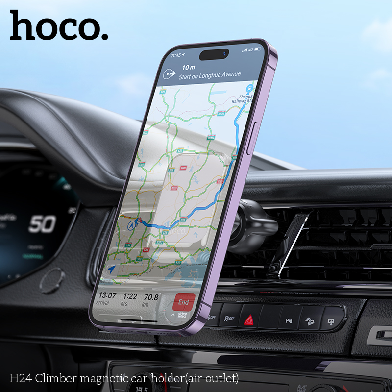 Giá đỡ điện thoại xe hơi HOCO H24 (kẹp gắn móc lỗ vent khe thông gió ô tô) hít nam châm từ magnetic chính hãng [BH 1 năm]
