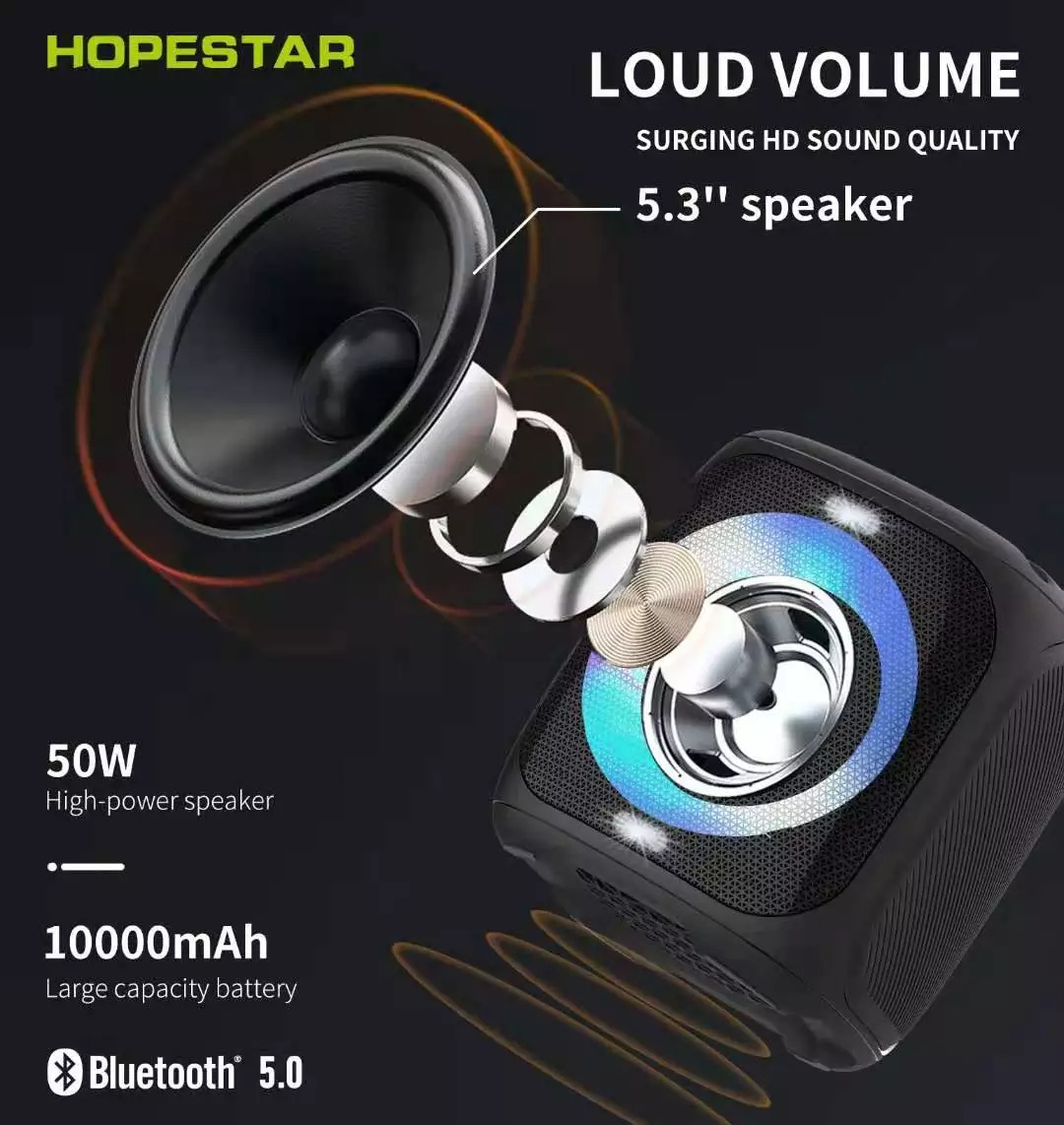 Loa karaoke HOPESTAR Party 100 bluetooth kèm 1 micro không dây công suất 50w có led siêu đep chính hãng [BH 6 Tháng]