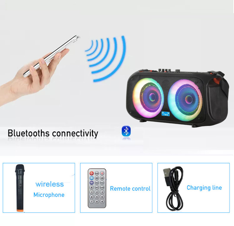 Loa bluetooth karaoke NDR Q68 có led 2 bass 2 tấc kèm 1 micro (6.5 inch x 2) không dây [BH 1 năm]