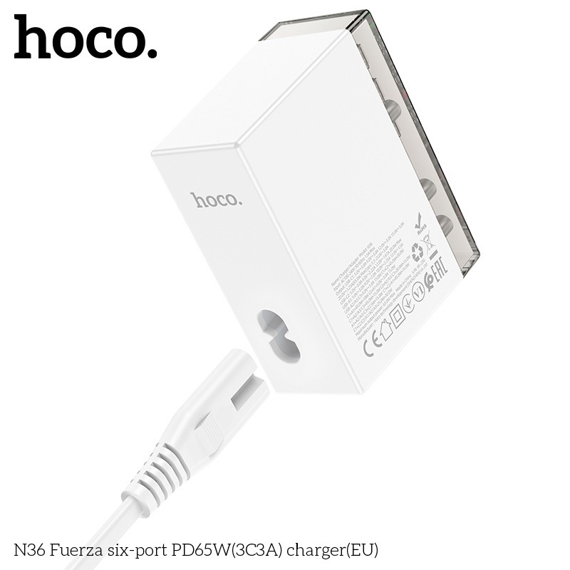 Cóc sạc nhanh 65w HOCO N36 chính hãng (3 cổng type-c PD vs 3 cổng usb QC3.0) [BH 1 năm]