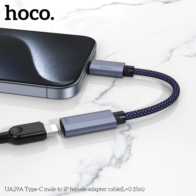 Cáp chuyển, jack HOCO UA29A chuyển Type-C ra iPhone Lightning ngắn 15cm chính hãng [BH 1 năm]
