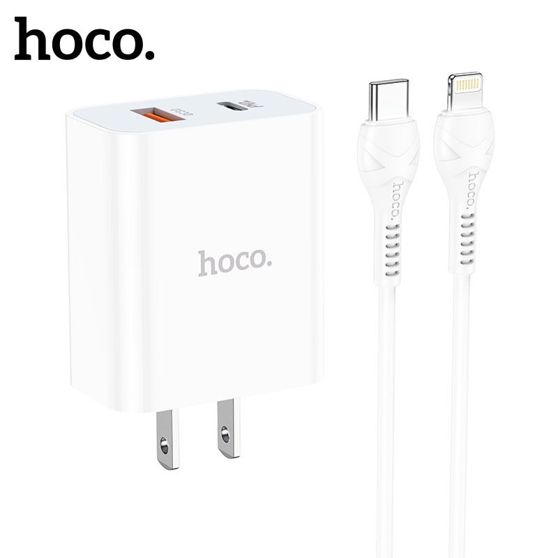 Bộ sạc nhanh 20w HOCO C97 (c-l) (2 cổng PD QC3.0) kèm cáp Type C ra iPhone Lightning cho iPhone 11 12 13 chính hãng [BH 1 năm]