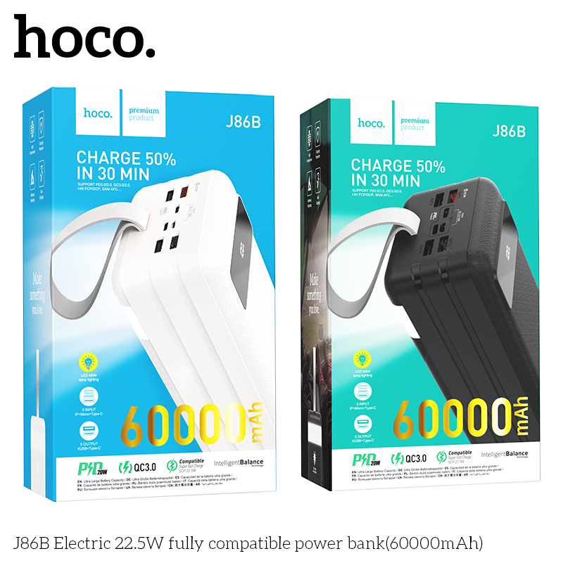 Pin sạc nhanh 22.5w HOCO J86B 60.000mAh  (sạc dự phòng) chính hãng [BH 1 năm]