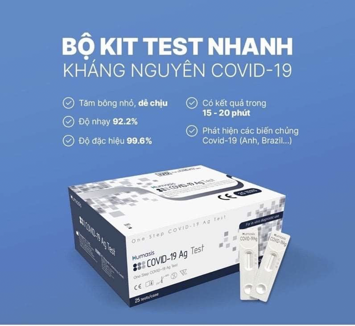 1 Kit Test Humasis chọt mũi Xét Nghiệm Nhanh COVID-19 Ag