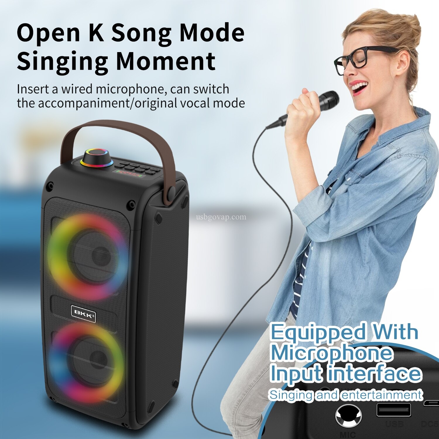 Loa bluetooth karaoke BK87 có led kèm micro hát có dây chính hãng [BH 3 tháng]