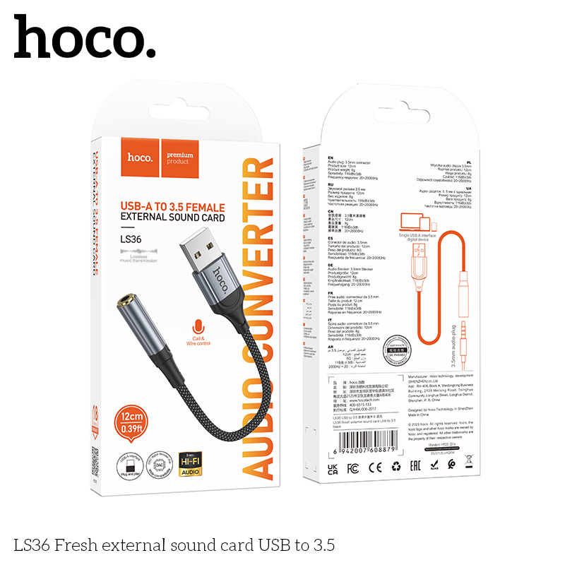 Cáp sạc, Jack chuyển Hoco LS36 USB RA 3.5 chính hãng [BH: 1 NĂM]