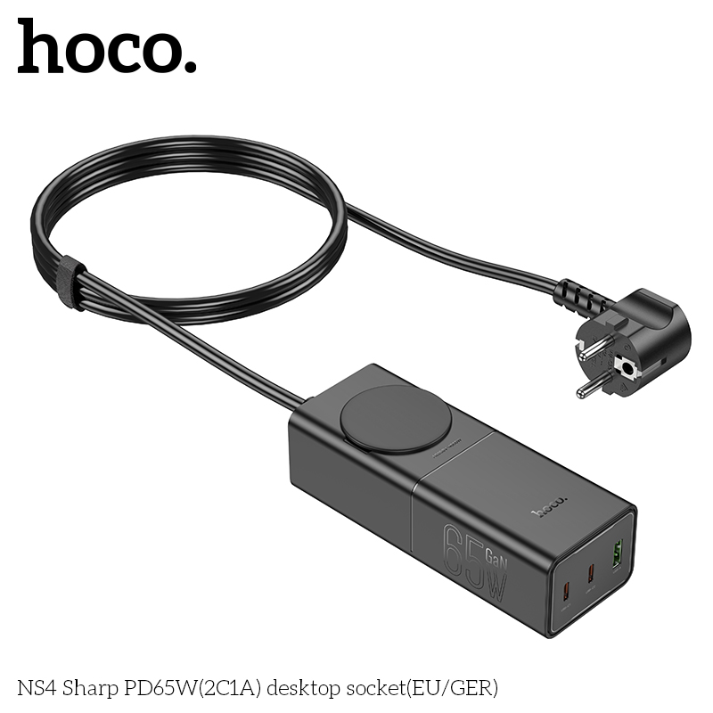 Ổ cắm điện để bàn sạc nhanh 65w Hoco NS4 kèm 2 cổng Type C 1 cổng Usb chính hãng [BH 1 Năm]