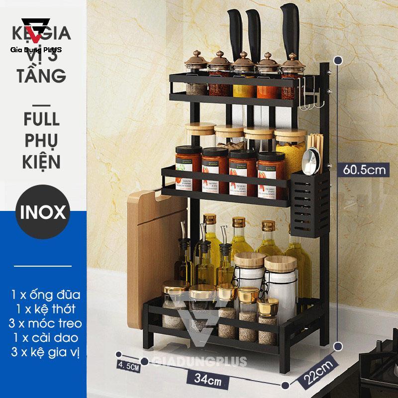 Kệ Đựng Gia Vị Nhà Bếp 3 Tầng Đa Năng Bằng Inox 304 61x33x22cm