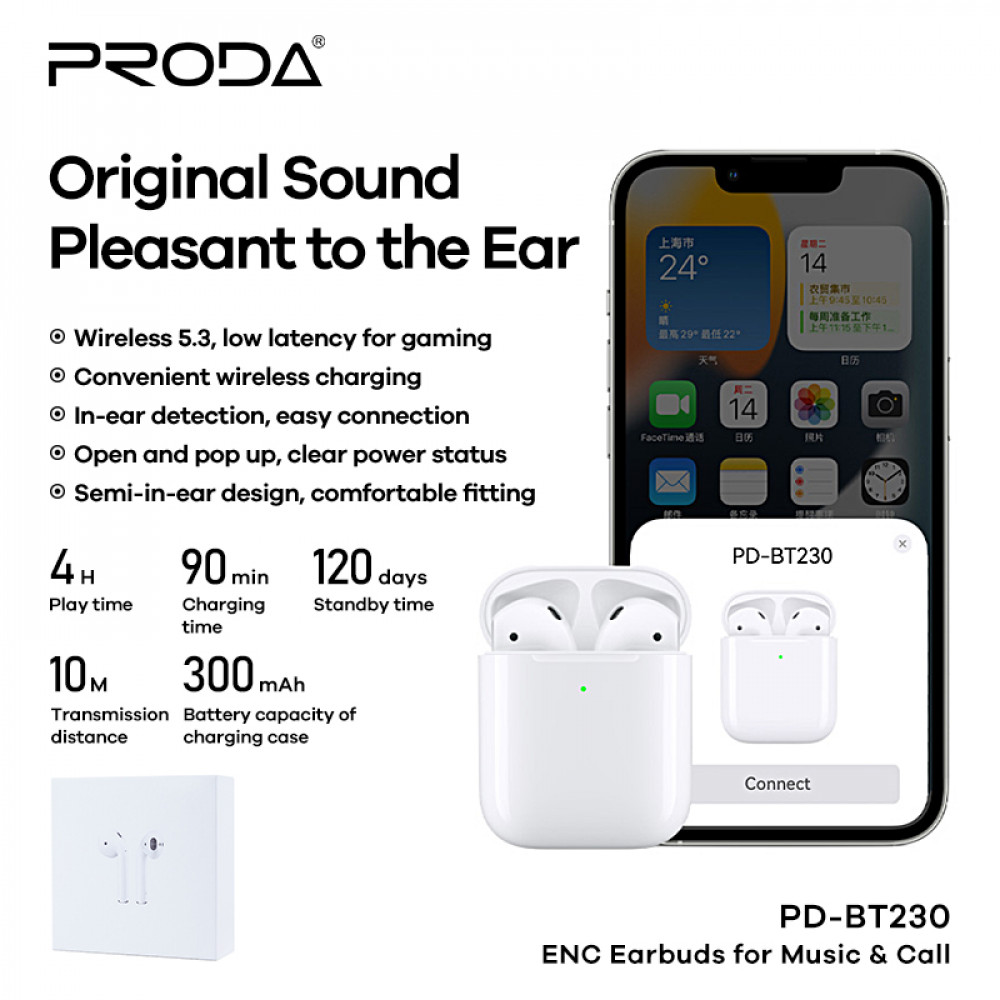 Tai nghe Bluetooth REMAX Proda PD-BT230 Airpods True Wireless kiểu dáng airpods 2 chính hãng [BH 1 năm]