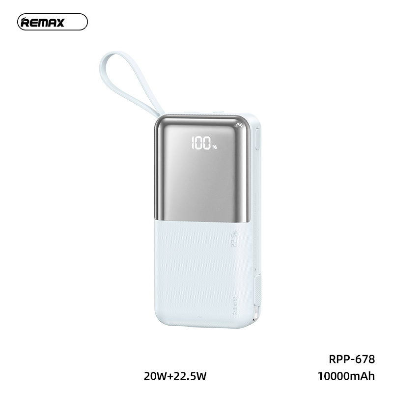 Pin sạc nhanh 22.5w REMAX RPP-678 10.000mAh dự phòng PD QC3.0 kèm cáp liền pin chính hãng [BH 1 năm]