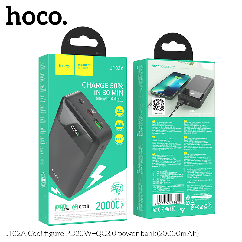 Pin sạc nhanh 20w Hoco J102A 20.000mAh dự phòng PD20w QC3.0 chính hãng [BH 1 Năm]