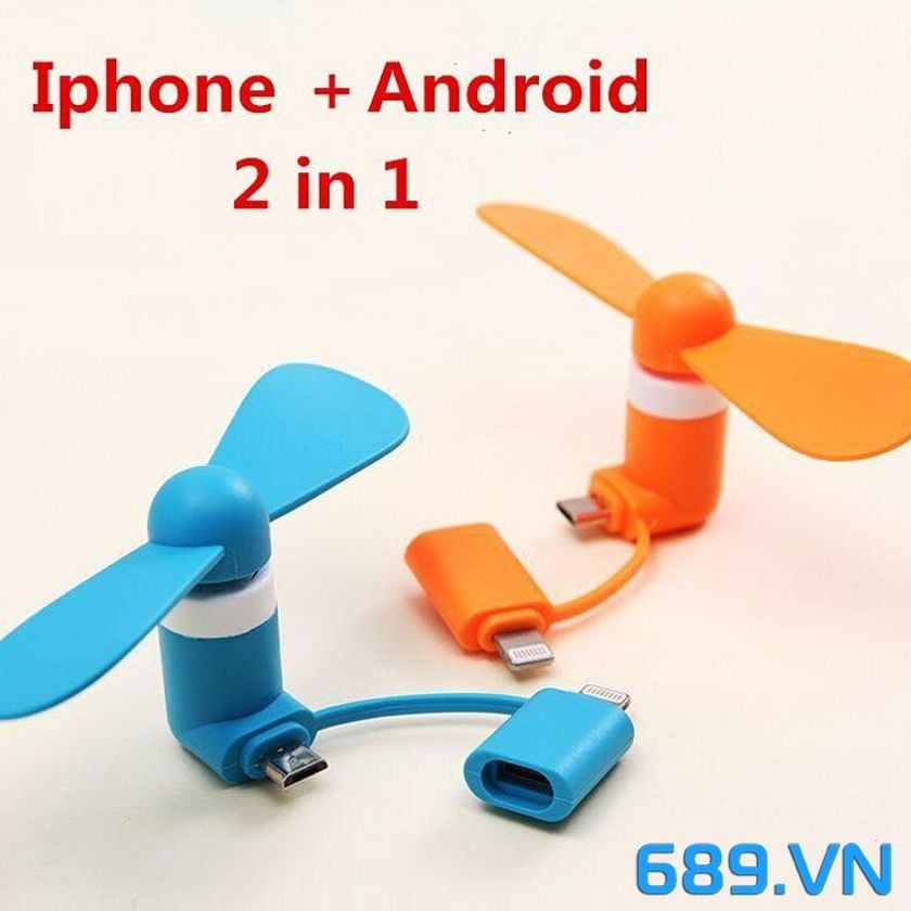 Quạt 2 cánh tháo rời gắn điện thoại iphone / samsung micro 2in1 (không dùng nguồn usb)