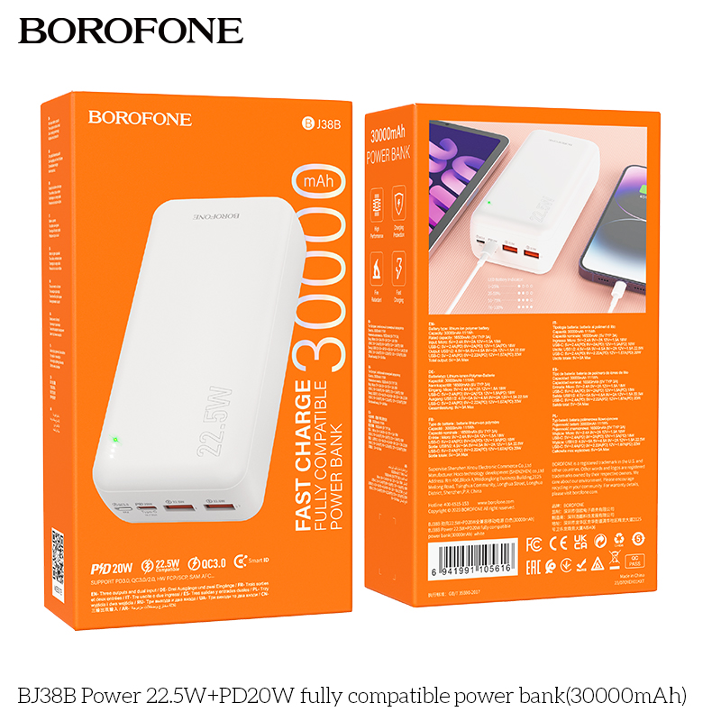 Pin sạc nhanh 22.5W Borofone BJ38B 30.000mAh dự phòng chính hãng [BH 1 NĂM]