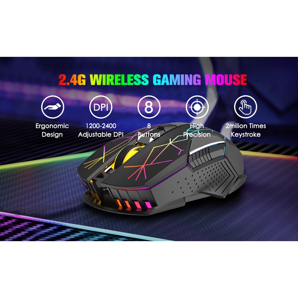 Chuột không dây Gaming X18 sử dụng pin sạc kết nối không dây có đèn led [BH 1 năm]