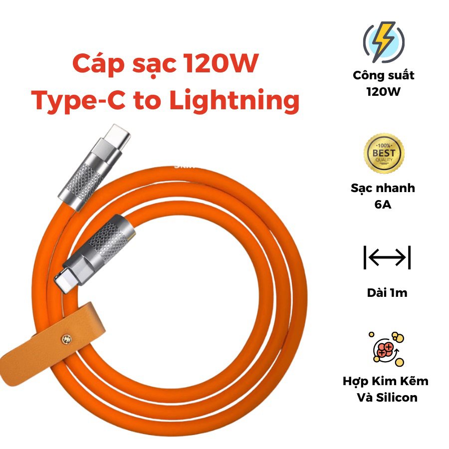 Cáp sạc siêu nhanh 120W (c-l) type c ra iphone lightning (không hộp) mập chống rối chống đứt đầu cáp kiêm loại siêu bền [BH 3 Tháng]