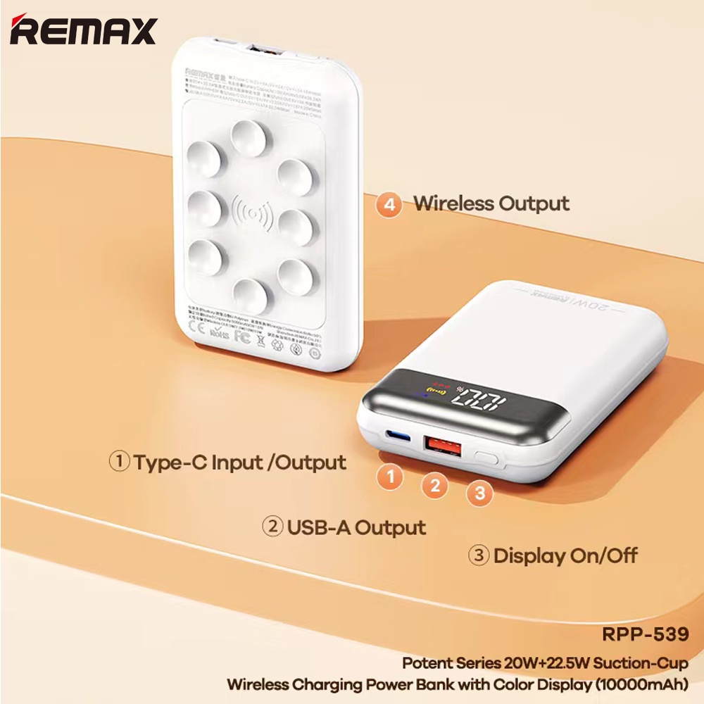 Pin sạc nhanh 22.5W không dây Remax RPP-539 10.000mAh dự phòng QC3.0+PD 22.5W chính hãng [BH 1 NĂM]