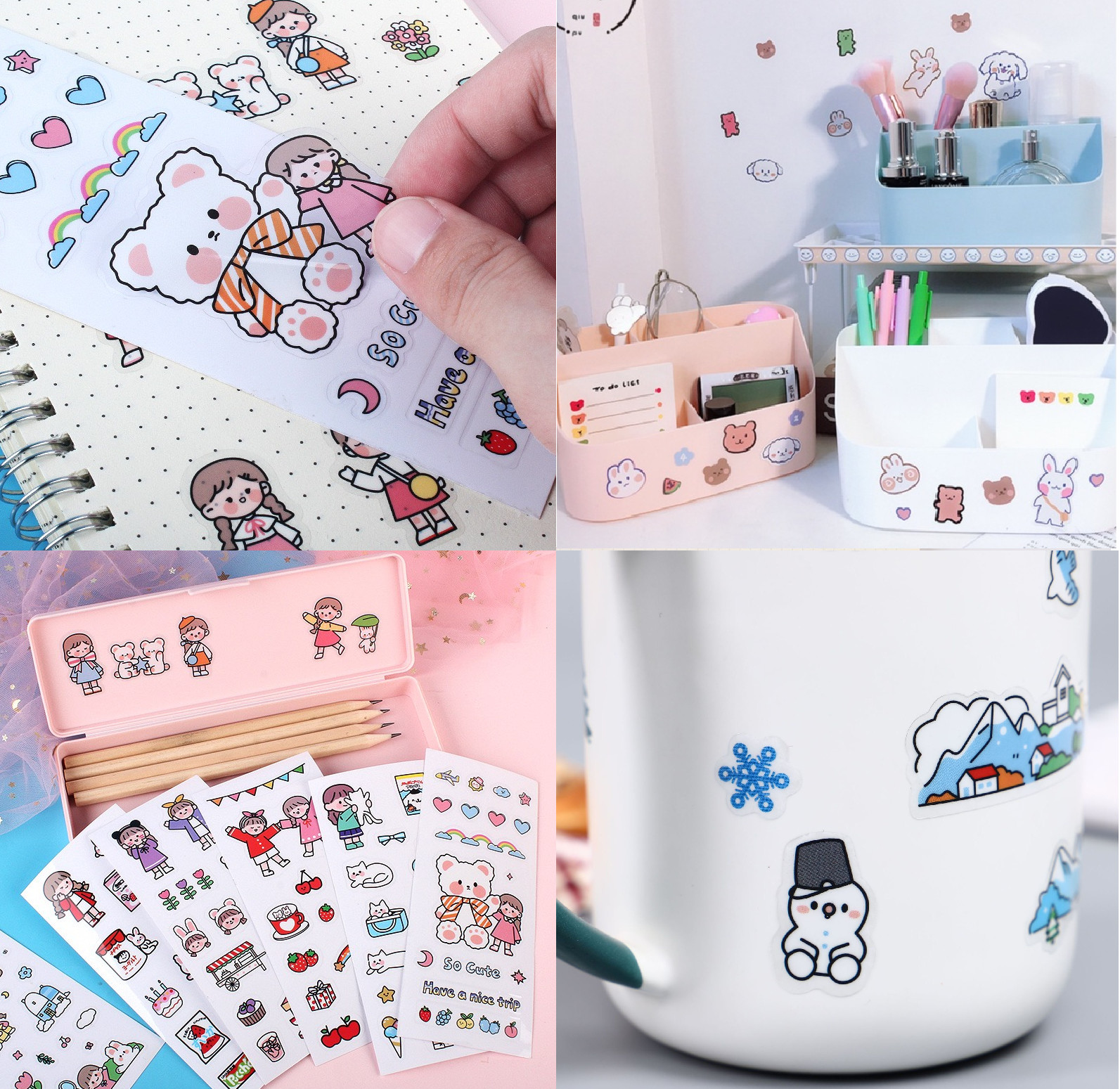 Tấm STICKER dễ thương dán hộp bút, sổ, kệ, vật dụng nhiều hình