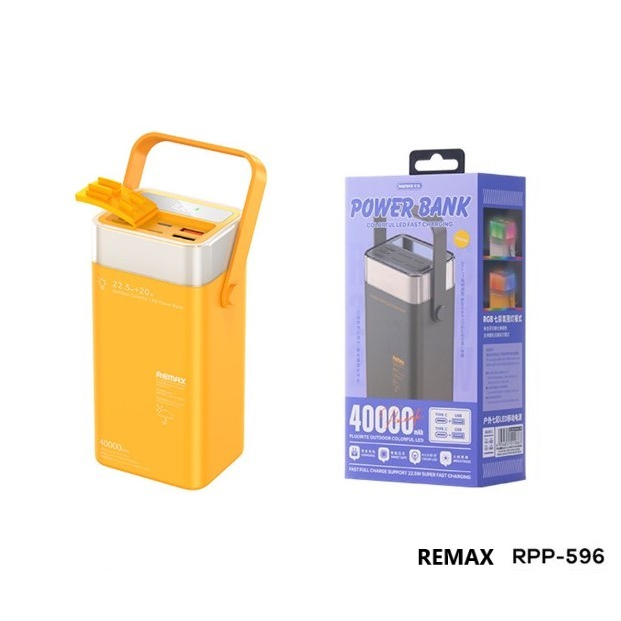 Pin sạc nhanh 22.5w Remax RPP-596 40.000mAh có đèn nhiều màu sắc dự phòng QC3.0+ PD chính hãng [BH: 1 năm]