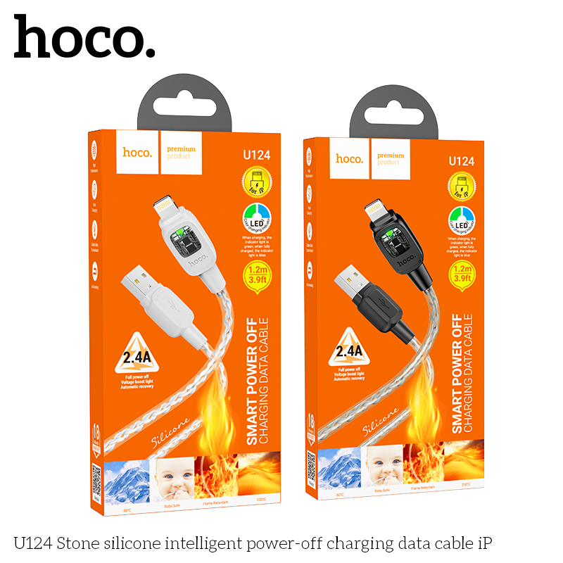 Cáp sạc nhanh tự ngắt 2.4A Hoco U124 usb ra iphone lightning dây silicon chính hãng [BH 1 Năm]