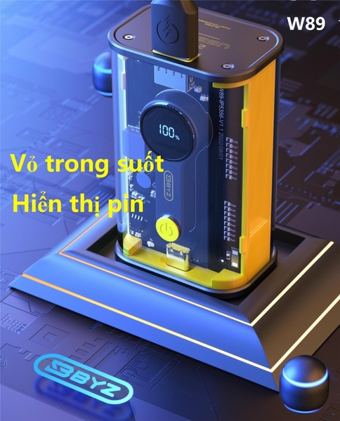 Pin sạc nhanh 22.5W BYZ W89 10.000mAh dự phòng chính hãng vỏ trong suốt siêu đẹp [BH 6 THÁNG]