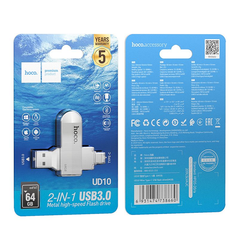 Usb 3.0 64Gb HOCO UD10 (xoay 2 đầu Type C vs USB) chính hãng [BH 1 năm]