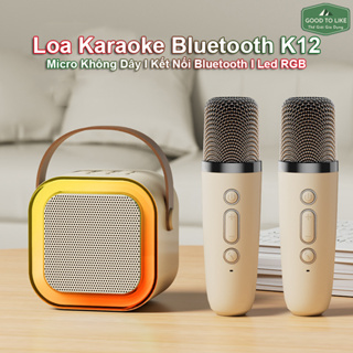 Loa bluetooth karaoke K12 kèm 2 micro không dây led RGB [BH 3 tháng]