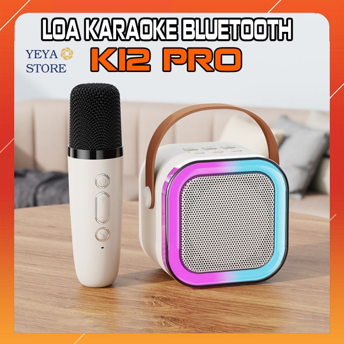 Loa bluetooth karaoke K12 kèm 2 micro không dây led RGB [BH 3 tháng]