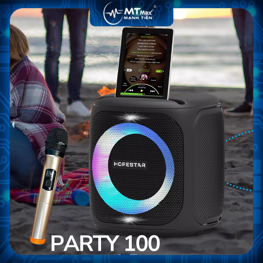 Loa karaoke HOPESTAR Party 100 bluetooth kèm 1 micro không dây công suất 50w có led siêu đep chính hãng [BH 6 Tháng]