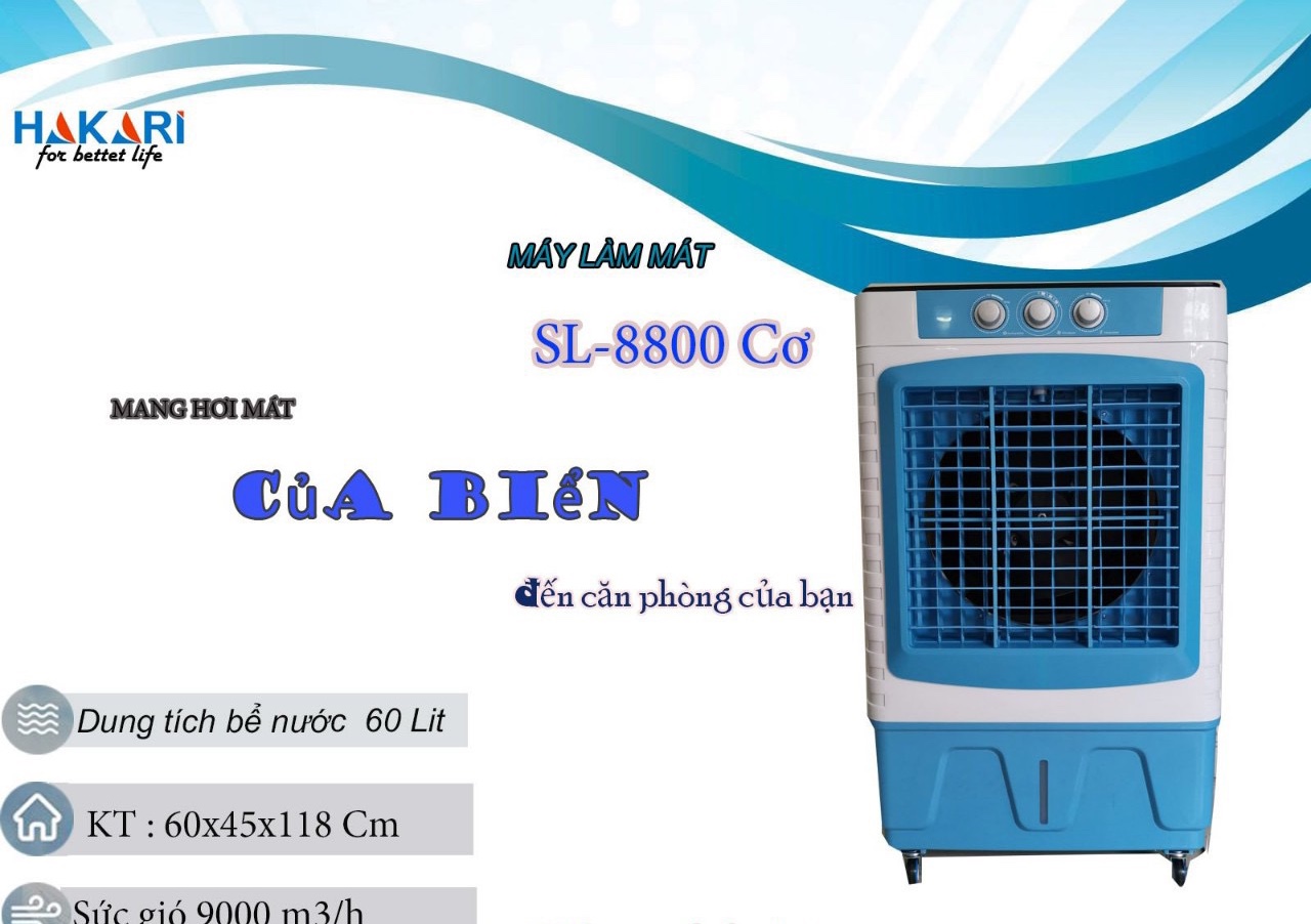 Quạt điều hòa cao cấp mẫu 8800 mẫu cơ sức gió 9000m3/h, dung tích bể nước 60L (BH 1 năm)