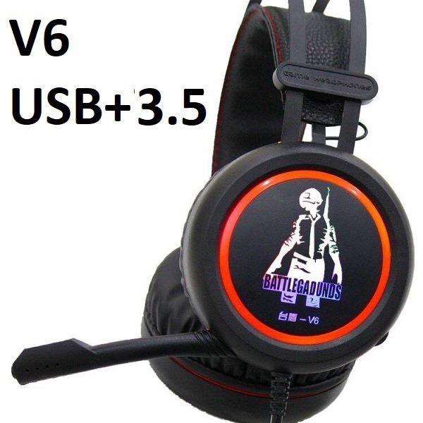 Tai nghe có dây 3.5 mẫu V6 (Headphone máy tính có led, có micro, chuyên game) {mẫu 3.5 có 2 dây audio chui 3.5} [BH 3 tháng]