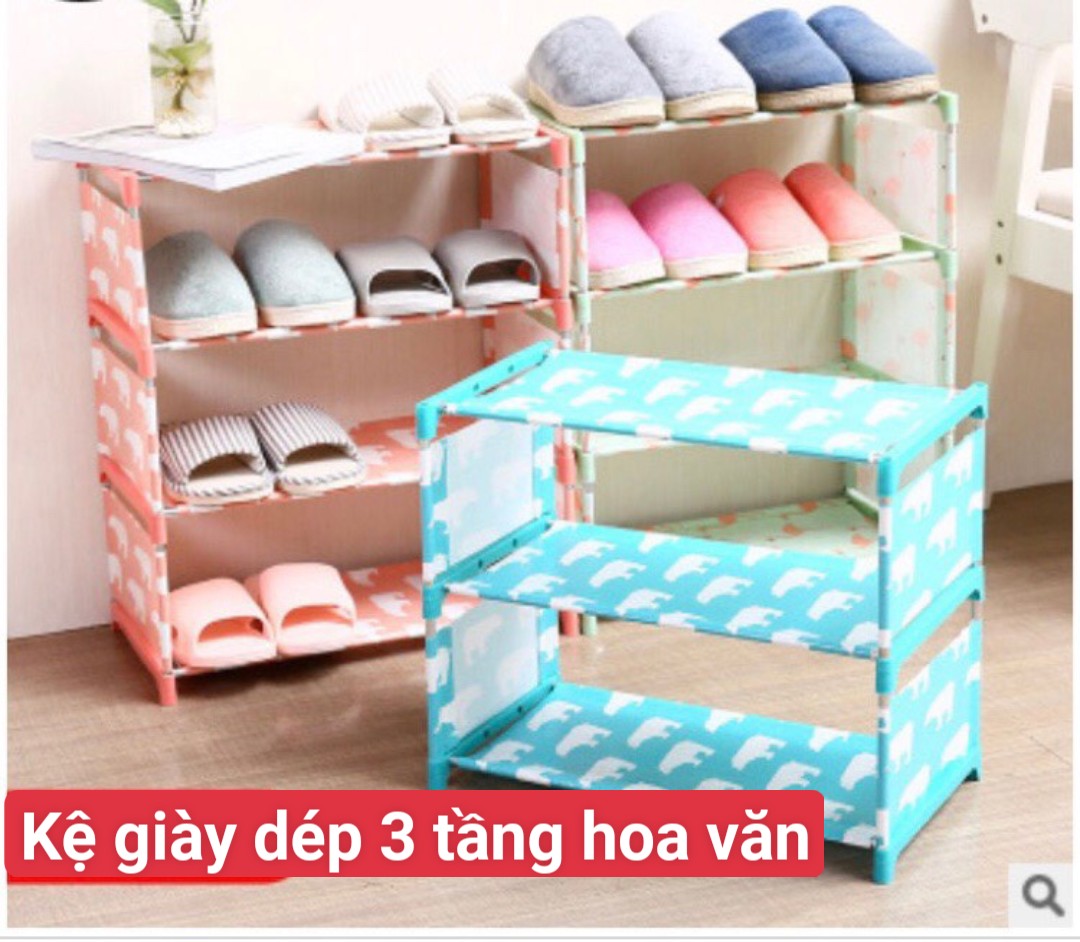 Kệ vải đựng giày dép hoa văn 3 tầng