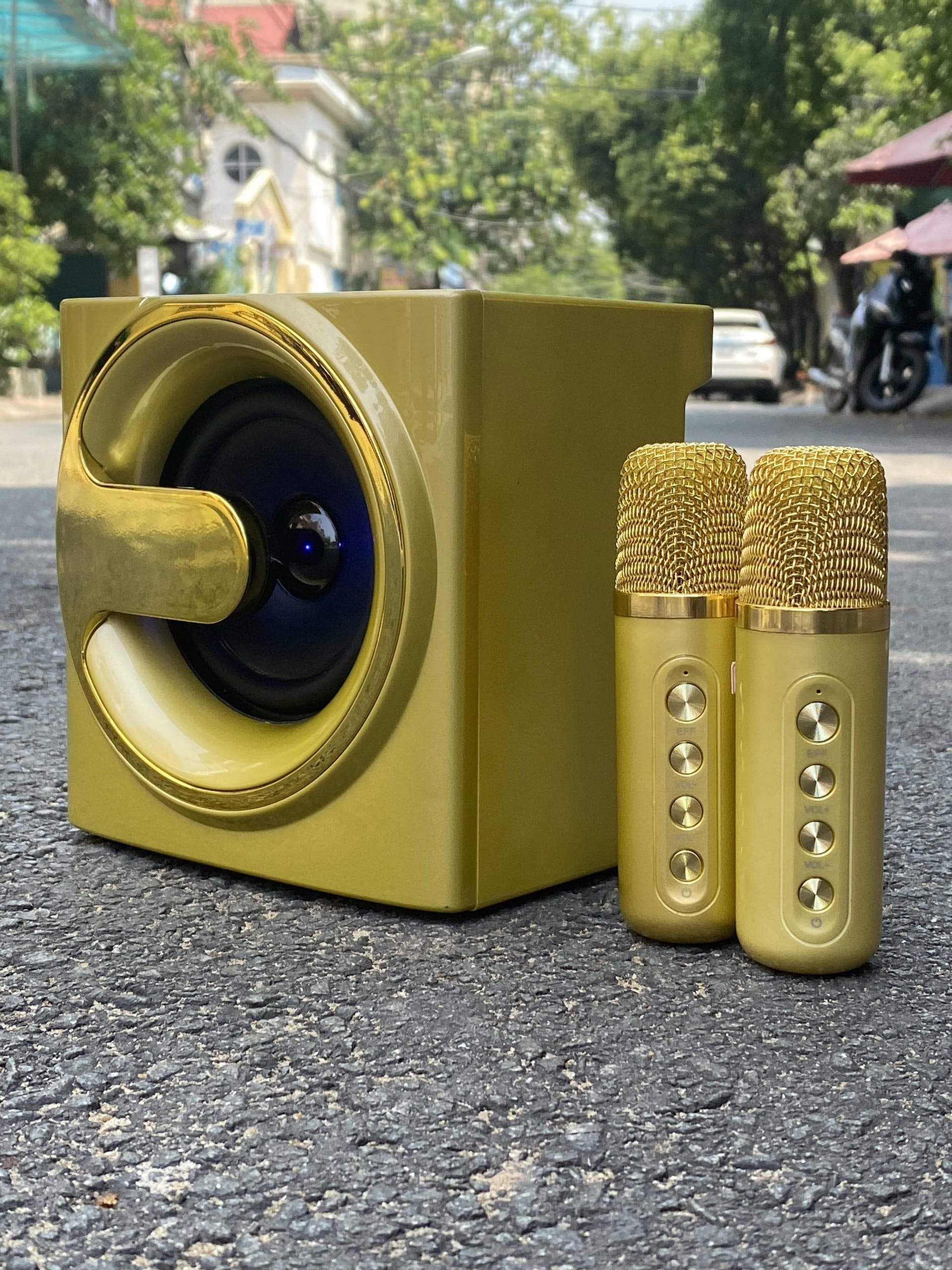 Loa bluetooth karaoke YS-207 kèm 2 micro không dây chính hãng siêu hay [BH 6 tháng]