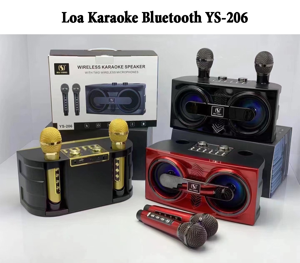 Loa bluetooth karaoke YS-206 kèm 2 micro không dây [BH 6 tháng]